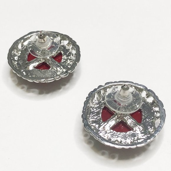 1" Rozette Red Velvet Resin Stud Earrings - Picture 4 of 7